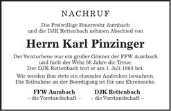 Traueranzeige Karl Pinzinger