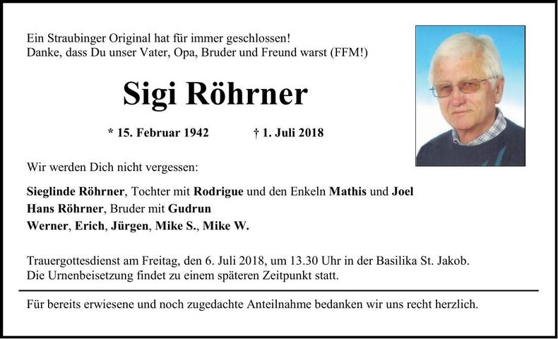 Traueranzeige Siegfried Röhrner