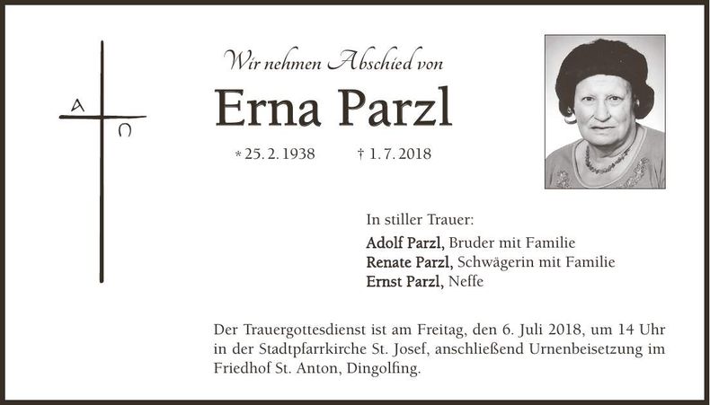 Traueranzeige Erna Parzl