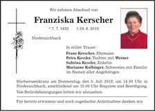 Traueranzeige Franziska Kerscher