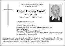 Traueranzeige Georg Weiß