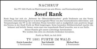 Traueranzeige Josef Rank