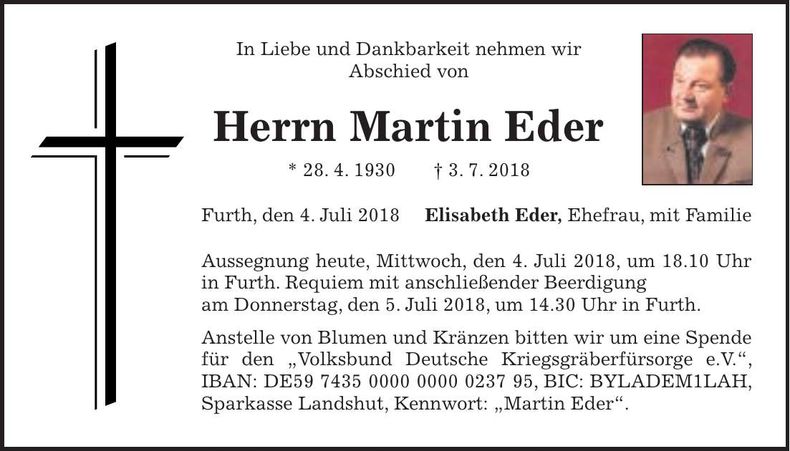 Traueranzeige Martin Eder