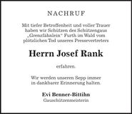 Traueranzeige Josef Rank