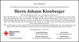 Traueranzeige Johann Kienberger