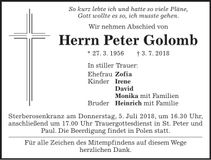 Traueranzeige Peter Golomb