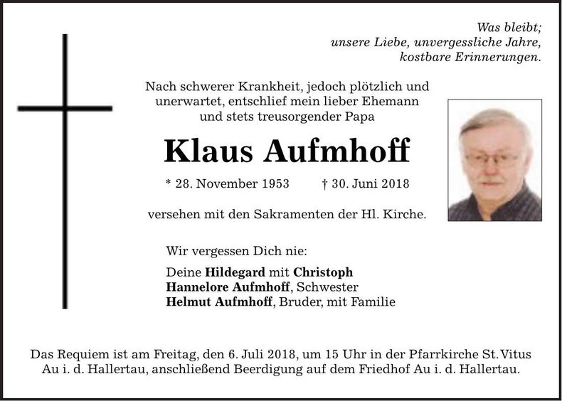 Traueranzeige Klaus Aufmhoff