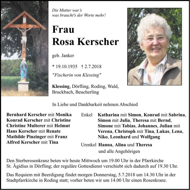Traueranzeige Rosa Kerscher