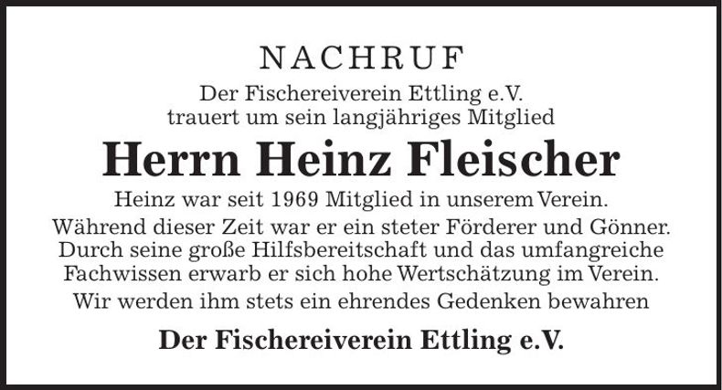 Traueranzeige Heinz Fleischer