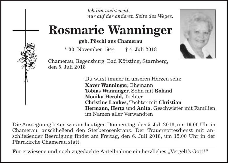 Traueranzeige Rosmarie Wanninger