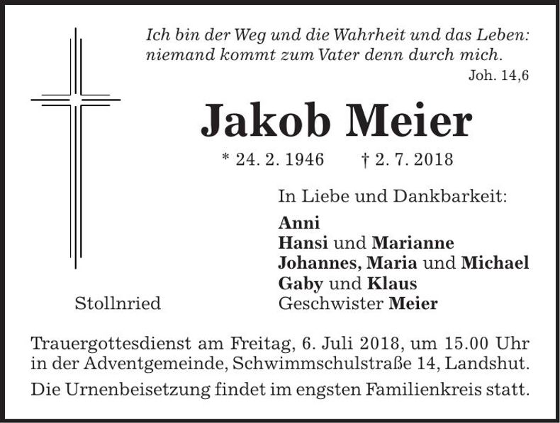Traueranzeige Jakob Meier