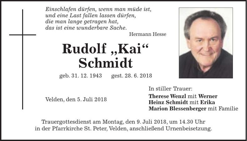 Traueranzeige Rudolf Schmidt