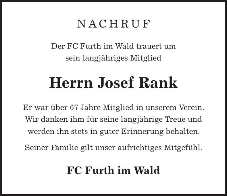 Traueranzeige Josef Rank
