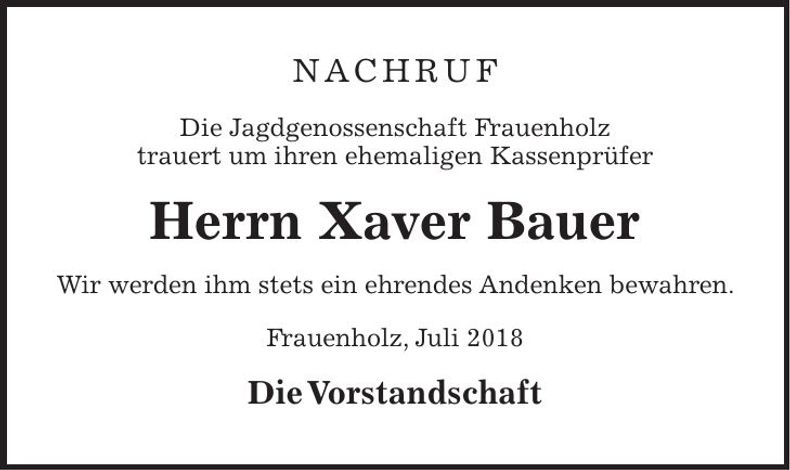 Traueranzeige Bauer Franz-Xaver