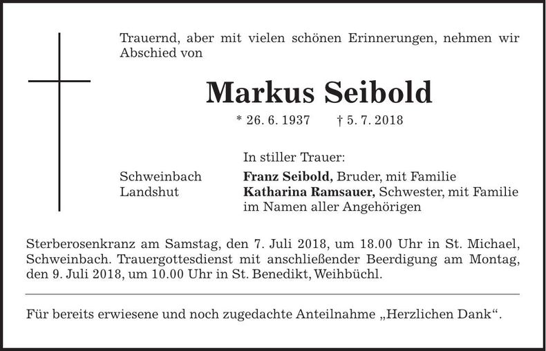 Traueranzeige Markus Seibold