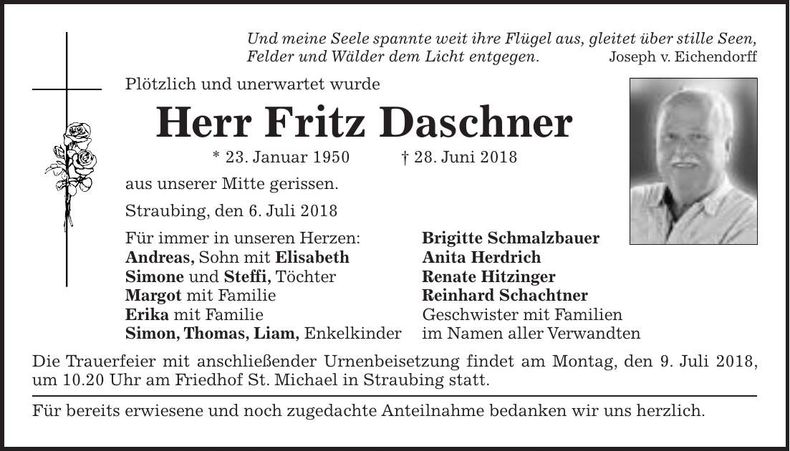 Traueranzeige Fritz Daschner