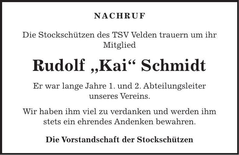 Traueranzeige Rudolf Schmidt