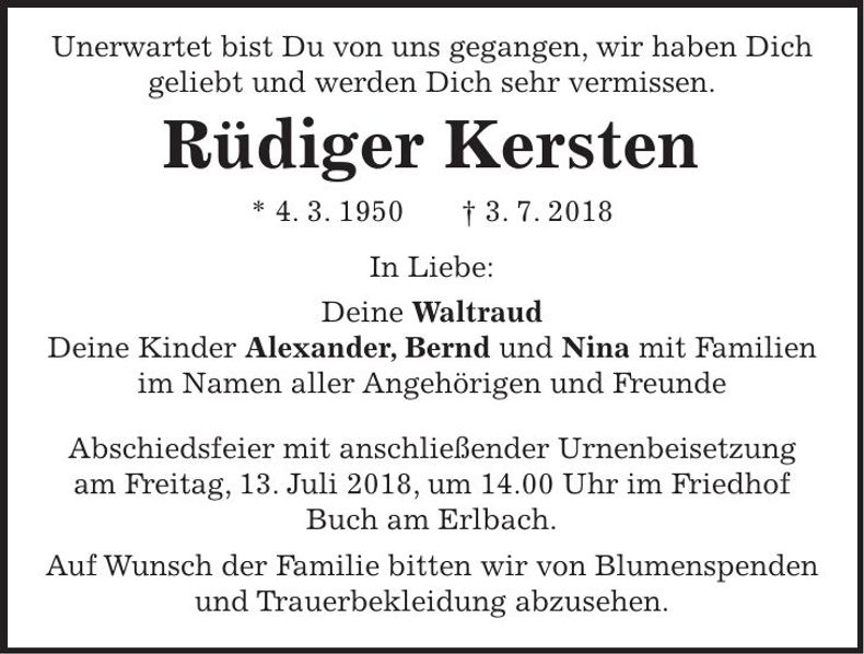 Traueranzeige Rüdiger Kersten