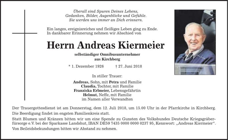 Traueranzeige Andreas Kiermeier