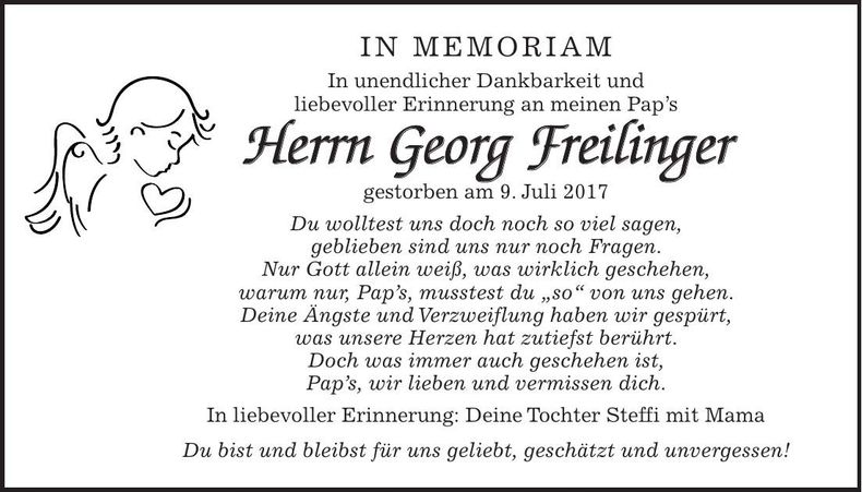Traueranzeige Georg Freilinger