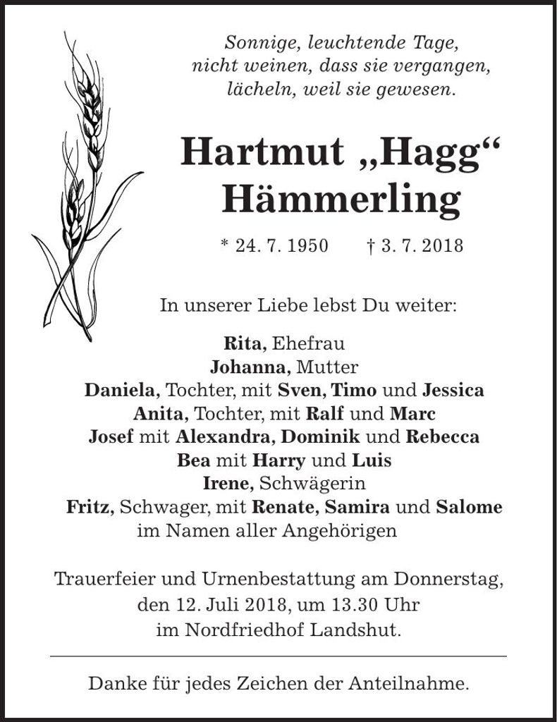 Traueranzeige Hartmut Hämmerling