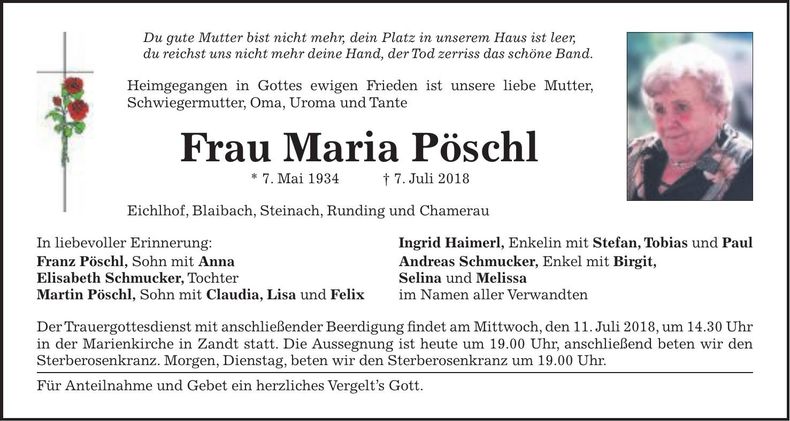 Traueranzeige Maria Pöschl