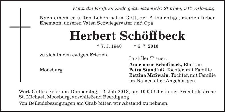 Traueranzeige Herbert Schöffbeck