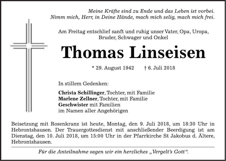 Traueranzeige Thomas Linseisen