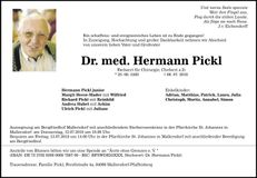 Traueranzeige Hermann Dr. Pickl