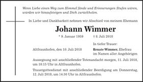 Traueranzeige Johan Wimmer