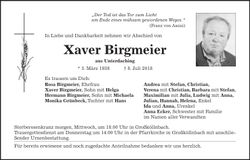 Traueranzeige Xaver Birgmeier