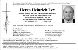 Traueranzeige Heinrich Lex