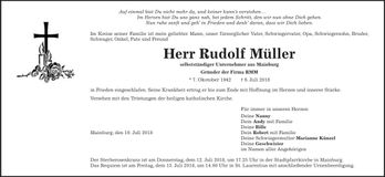 Traueranzeige Rudolf Müller
