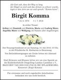 Traueranzeige Birgit Komma