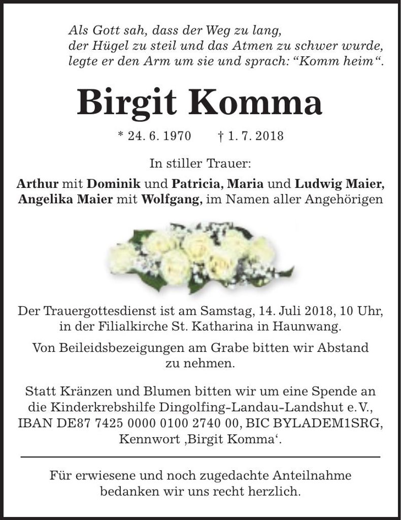 Traueranzeige Birgit Komma