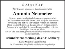 Traueranzeige Antonia Neumeier