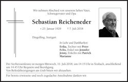 Traueranzeige Sebastian Reicheneder