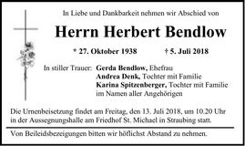 Traueranzeige Herbert Bendlow