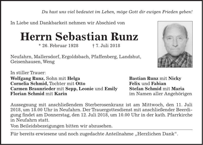 Traueranzeige Sebastian Runz