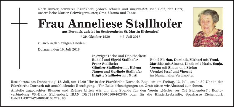 Traueranzeige Anneliese Stallhofer