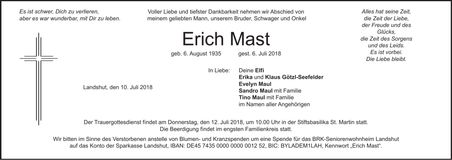 Traueranzeige Erich Mast