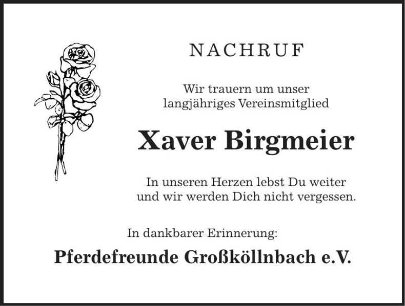 Traueranzeige Xaver Birgmeier