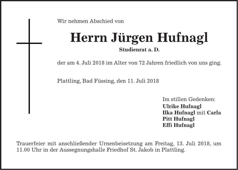 Traueranzeige Jürgen Hufnagl