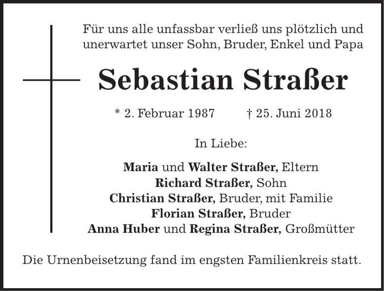 Traueranzeige Sebastian Straßer