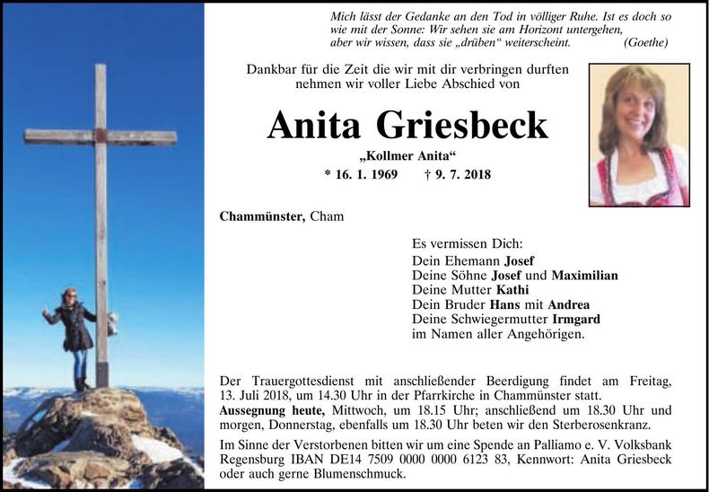 Traueranzeige Anita Griesbeck