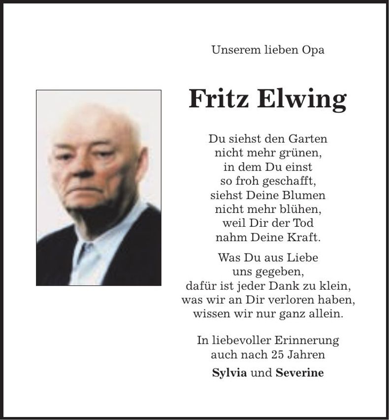 Traueranzeige Claus Elwing