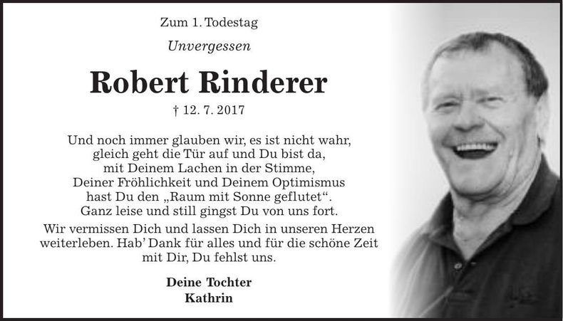 Traueranzeige Robert Rinderer