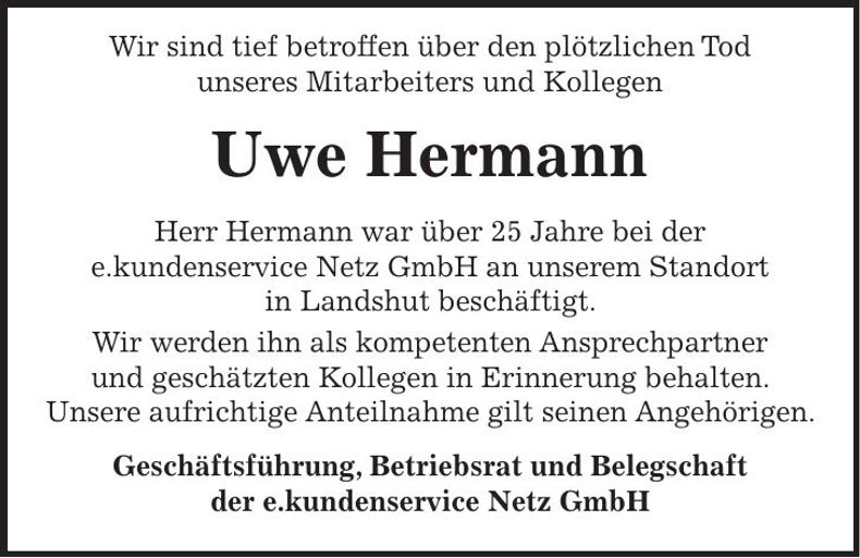 Traueranzeige Uwe Hermann