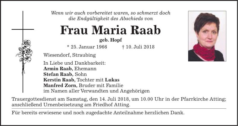 Traueranzeige Maria Raab