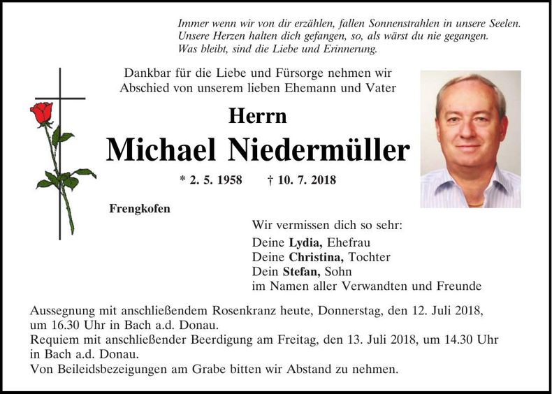 Traueranzeige Michael Niedermüller